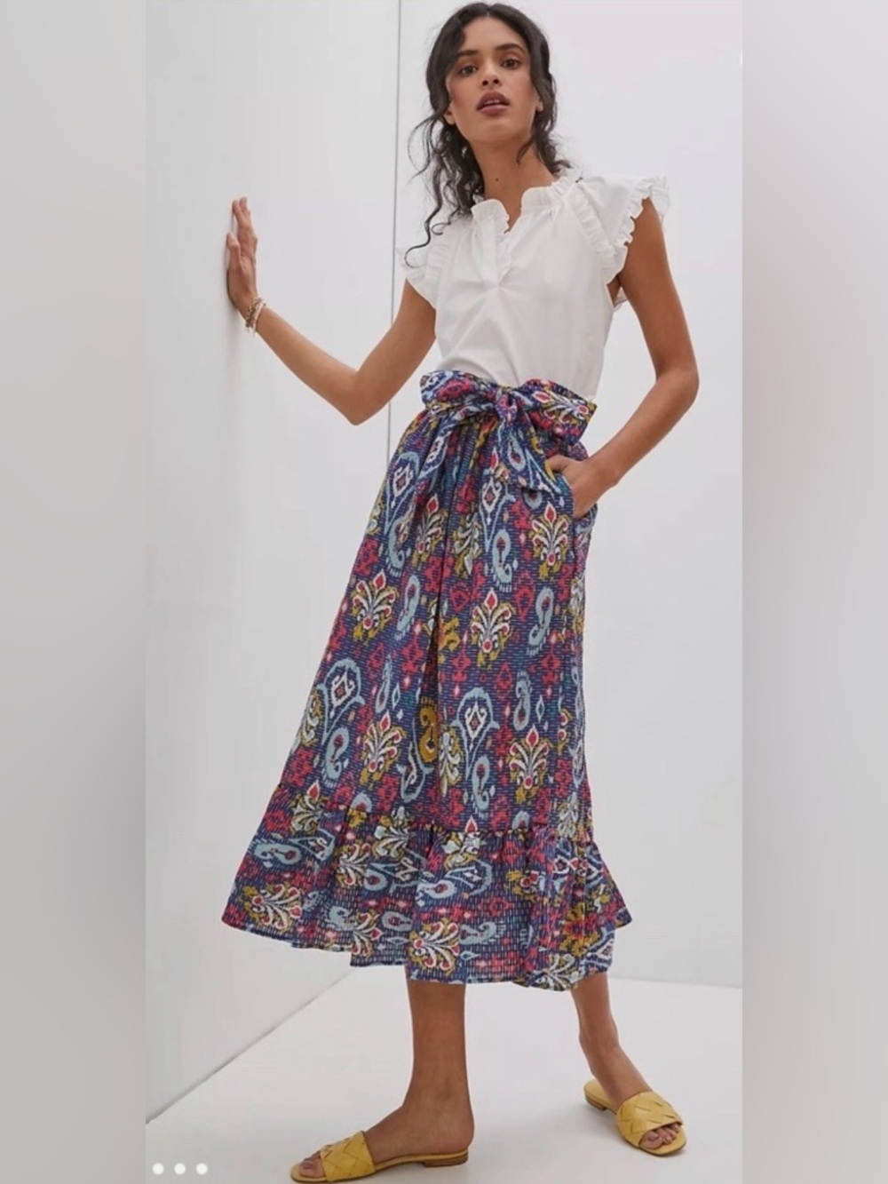 NWT Anthropologie Edith Paisley Tiered Midi Skirt in Multicolor